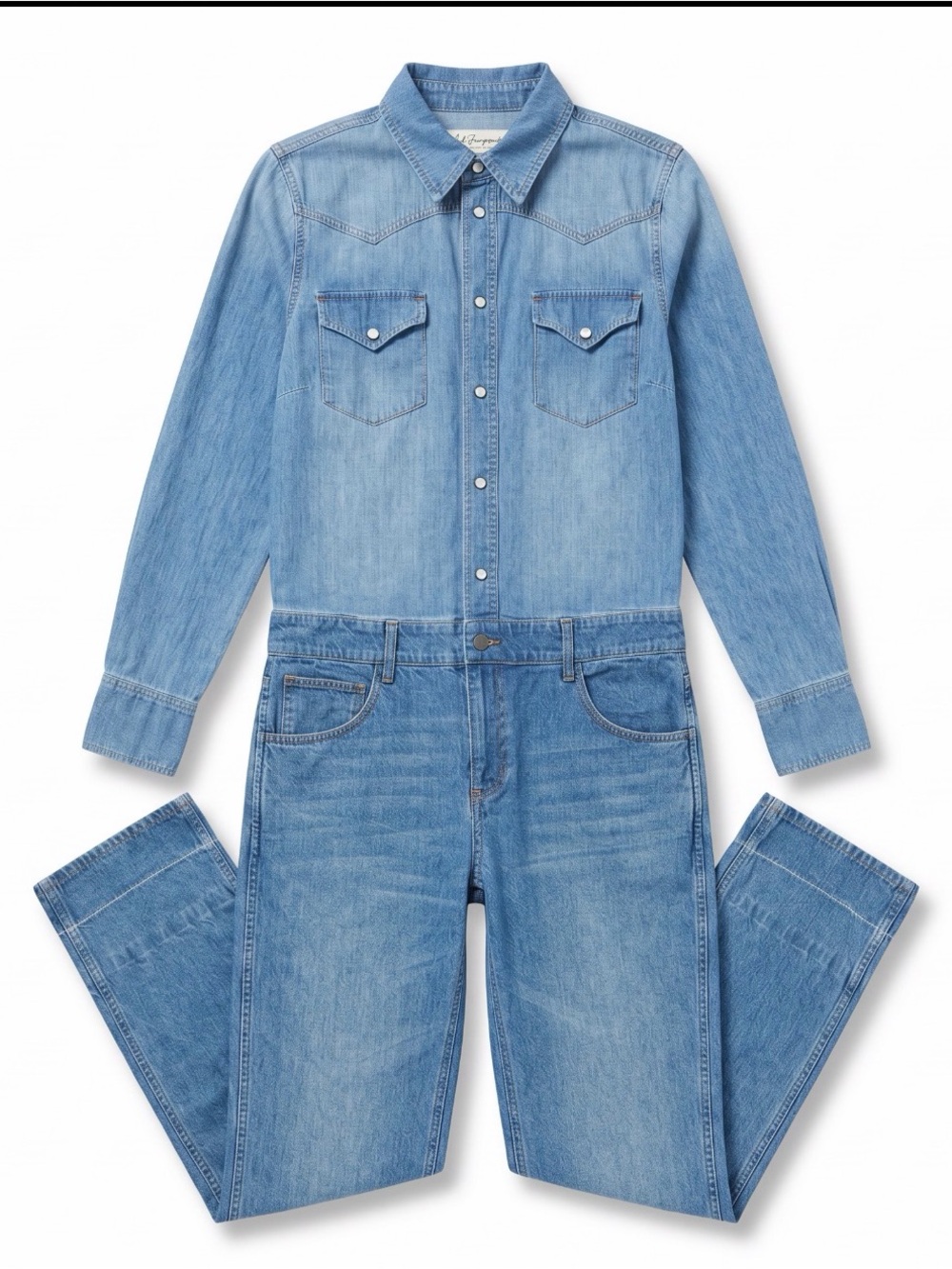 La Boheme Med Wash Blue Straight leg Two tone Jumpsuit with Western details